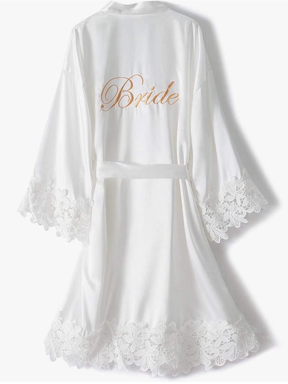 Bride Satin Lace Trim Robe in White